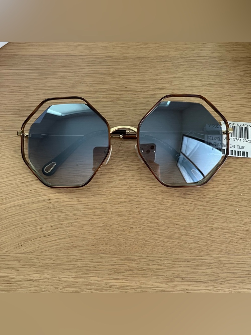 NWT Chloé Geo 58mm sunglasses with Havana Frame and Gradient Blue Lenses - Picture 2 of 7